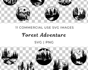 Forest Adventure SVG Bundle, Mountain Landscape PNG (Digital Download)