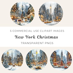 New York Natale Png, Inverno a New York Clipart, Paesaggio urbano festoso Clipart, Grattacieli delle vacanze Png, Strada cittadina innevata Png, Inverno Png