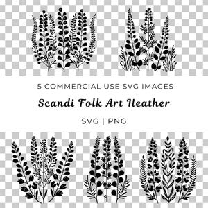 Art folklorique scandinave bruyère Svg, vecteur de bruyère fleurs sauvages, Boho bruyère Svg, fleurs lunatiques Svg, vecteur inspiré de la nature stylisé floral Svg