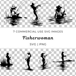 Pêcheuse Svg | Clipart pêche | Journée de pêche | Femmes qui pêchent | Pêcheuses à la ligne | Femmes pêchant png | Pêche femmes svg | Vacances de pêche