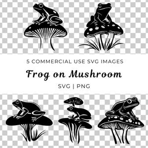 Vecteur de grenouille sur champignon, Svg de grenouille sur champignon vénéneux, Svg de grenouille des forêts, Svg de champignon lunatique, Svg de grenouille mignonne, Grenouille de conte de fées, créature des bois