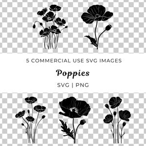 Flor de papoula Svg, Flor de papoula Svg, Papoula floral ousada Svg, Papoula vibrante Svg, Vetor de papoula selvagem, Campo de papoula Svg, Design elegante de papoula Svg