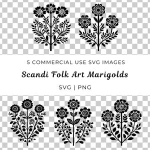 Tagetes di arte popolare scandinava, tagetes di arte popolare scandinava in formato SVG, vettore floreale scandinavo, tagetes di arte popolare in formato SVG, vettore di tagetes moderno