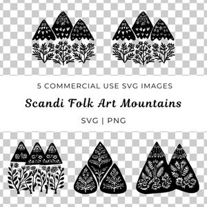 Skandinavische Volkskunst Berge svg, nordische Volkskunst Landschaft, wunderliche Scandi Peaks svg, skandinavische Natur Vektor, Folk inspirierte Berge