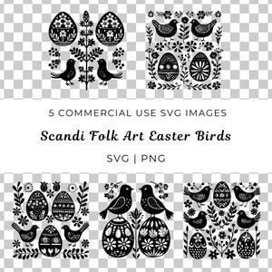 Pájaros de Pascua de arte popular escandinavo SVG, pájaros con plumas SVG, paquete de pájaros SVG, naturaleza Svg, arte popular nórdico, clipart de Pascua, perfecto para decoración de Pascua