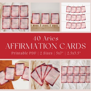 Tarjetas de afirmación para Aries, horóscopo imprimible, regalo astrológico, signo de fuego del zodíaco, cumpleaños de abril, baraja del signo zodiacal Aries, descarga instantánea