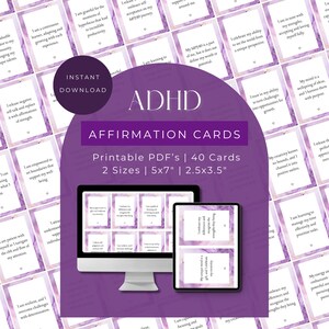 Karty afirmacji ADHD | Cyfrowy plik PDF do druku | Narzędzie wzmacniające | Monity odporności | Pozytywne przypomnienia | Przyjmij neuroróżnorodność