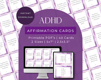 Tarjetas de afirmación para el TDAH / PDF imprimible digital / Herramienta de empoderamiento / Indicaciones de resiliencia / Recordatorios positivos / Abrace la neurodiversidad