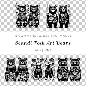 Scandi Folk Art Bears Vector, Nordic Bear Vector, Woodland Folk Bears Svg, Scandinavo Bear Svg, Forest Bear Svg Designs, Rustic Bear Svg