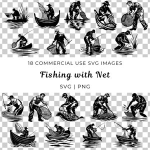 Pesca con red Svg / Pescador Png / Pescado en red Svg / Barco de pesca Png / Fishnet Clipart / Cast Net / Vintage Fishing Net svg / Fish Net