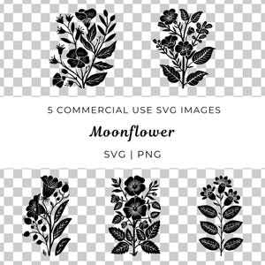 Moonflower Svg, nachtbloeiende bloem, Evening Glory Svg, abstracte bloem SVG, Moon Vine Svg, tropische witte Morning Glory, bloemen Clipart