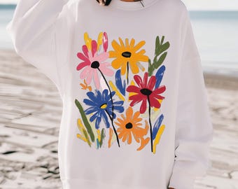 Pincelada de flores silvestres PNG, diseño floral bohemio (descarga digital)