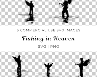 Fishing In Heaven Svg, Fishing Memorial Png, Fisherman Wings Svg, Fishing Tribute, Fisherman Remembrance, Angel Wings Fisherman, In Memory