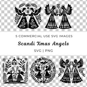 Scandi Christmas Angels Svg, Nordic Angel Scene Svg, Christmas Angel Pack, Folk Art Christmas, Angel Scene, Christmas Scene, Folk Style Xmas