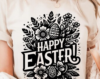 Happy Easter Floral SVG, Easter Shirt Design (Digital Download)