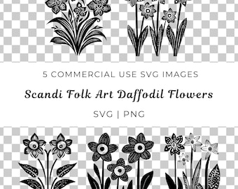 Fiori di narciso di arte popolare scandinava, vettore SVG PNG (download digitale)