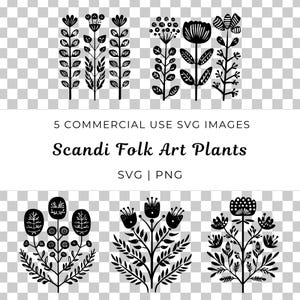 Scandi volkskunst planten Vector, Scandi planten Svg, volkskunst planten Vector, rustieke natuur planten Svg, bosplanten Svg, Nordic planten Svg