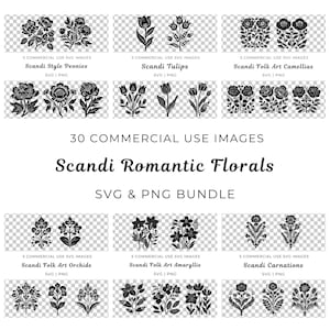 Skandinavisches romantisches Blumenschmuck-Svg-Bundle, Vintage-Blumenmuster, nordische Blumen Clipart, botanisches Blumenbündel svg, Blumen Clipart für das Basteln