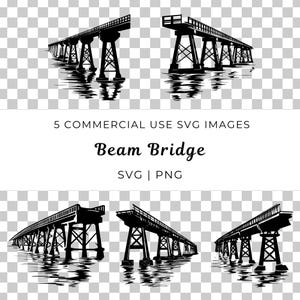 Beam Bridge Svg, Modern Bridge Design Vector, River Crossing Svg, Structural Bridge Scene Vector, Urban Engineering Svg, City Bridge Scene