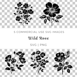 Wild Rose Svg, Rose Bloom Vector, Flor botânica Vector, Wildflower Rose Vector, Florescendo Wild Rose Vector, Cottagecore Wildflower Svg