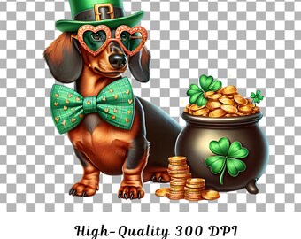St Patricks Day Dachshund PNG, Irish Dog Design (Digital Download)