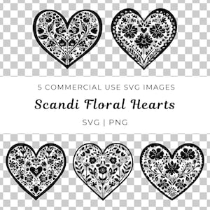 Scandi Folk Art Heart Svg, Vettore floreale scandinavo, Folk Art Heart Svg, Vettore di design floreale del cuore, Cuore di San Valentino Svg, Cuore Scandi