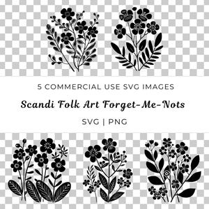 Skandinavische Volkskunst Vergissmeinnicht svg, schwedische volkstümliche Blumen Vektor, Natur inspirierte Vektor, wunderliche Blumen SVG, botanische Volksblumen Vektor