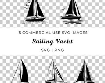 Sailing Yacht SVG, Nautical Boat Vector (Digital Download)