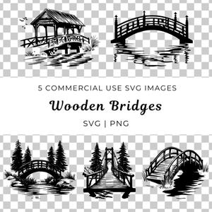 Wooden Bridge Svg, Rustic Bridge Vector, Wooden Footbridge Svg, Suspension Bridge, Arched Bridge, Wooden Pathway Vector, Traditional Bridge
