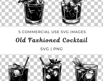 Old Fashioned Cocktail SVG Clipart, Retro Drink Design (Digital Download)