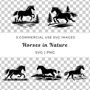 Cheval dans la nature Svg, cheval majestueux Svg, vecteur d'étalon sauvage, cheval courant scène Svg, cheval dans un pré Svg, cheval élégant dans la nature Svg