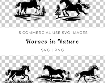 Majestic Horse SVG, Wild Stallion Vector, Nature Scene (Digital Download)