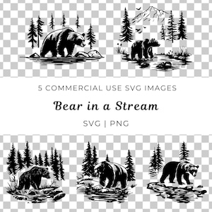 Oso en un arroyo Svg, Vector de oso del bosque, Animales del bosque Svg, Vida salvaje del río Svg, Oso pardo en el río Svg, Animal en la naturaleza, Vector de vida salvaje