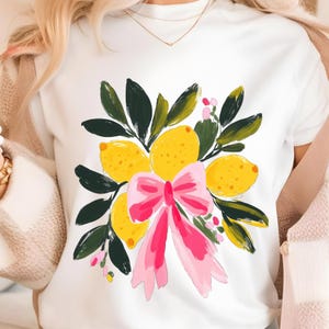 Cute Fruit Lemon Shirt Png with Bow, Trendy Girly Brushstroke Lemon Shirt Png, Cute Preppy Citrus Fruit, Commercial Use, Digital Download