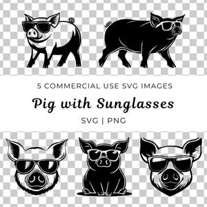Pig with Sunglasses Vector, Cool Pig Svg, Funny Pig Svg File, Farm Animal Svg, Trendy Pig Vector, Cute Pig Svg, Pig Wearing Sunglasses Svg