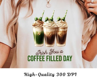 Irish Coffee PNG, St Patricks Day Latte, Shamrock Design (Digital Download)