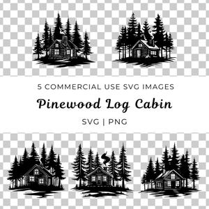 Pinewood Log Cabin Svg, Forest Log Cabin, Rustic Cabin SVG, Forest Scene SVG, Forest Landscape Svg, Outdoor Graphics, Cabin in the Woods Svg