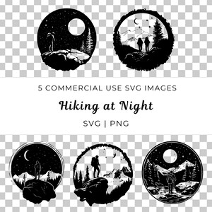 Wandelen bij nacht Svg, Night Trek Vector, Moonlit Hike Svg, Twilight Walk Vector, Outdoor Night Vector, Night Explorer Vector, Wilderness Trek