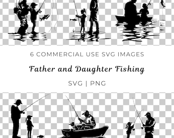 Father Daughter Fishing SVG PNG Clipart | Lake Boat Art (Digital Download)