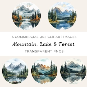 Bergmeer en boslandschap png, rustige natuur png, wildernisscène clipart, schilderachtige berg png, sereen meer png, vredig bos png