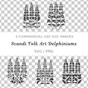 Vettore di fiori di delphinium di arte popolare scandinava, Svg floreale nordico, vettore di fiori scandinavi, Svg floreale di arte popolare, Svg floreale rustico