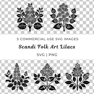 Scandinavische volkskunst seringen Svg, lila SVG-bundel, Scandinavian Flower Design Vector, volkskunst Svg Png, Nordic Floral Boho Svg, digitale download
