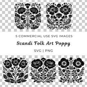 Skandinavische Mohnblume svg, Volkskunst Mohnblumenvektor, skandinavische Blumenblume svg, Floral Scandi svg, Mohnblumendesign svg, nordischer Mohnblumenvektor