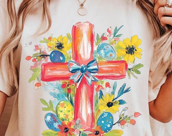 Easter Cross PNG, Floral Christian Sublimation Design (Digital Download)
