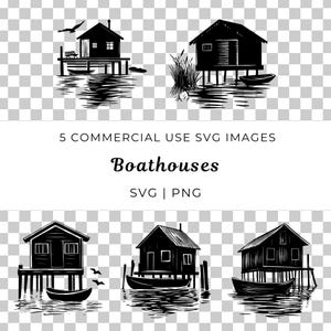 Boathouse Svg, Lakefront Boathouse Vector, Waterfront Building Svg, Coastal Boathouse Vector, rustiek Dock House Svg, Lakeside Cabin Vector