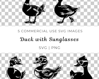Ente mit Sonnenbrille SVG PNG Clipart, lustige Tierkunst (digitaler Download)