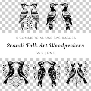 Vettore di picchi di arte popolare scandinava, uccelli artistici SVG, motivi di arte popolare scandinava vettoriale, vettore di design nordico SVG, vettore di motivo naturale