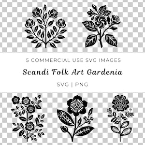 Skandinavische Volkskunst Gardenia-Svg, Gartenarbeit Botanische Blumen-Svg, Pflanze und Blume, Blumenvektordatei, Blumenvektor-Clipart, digitaler Download