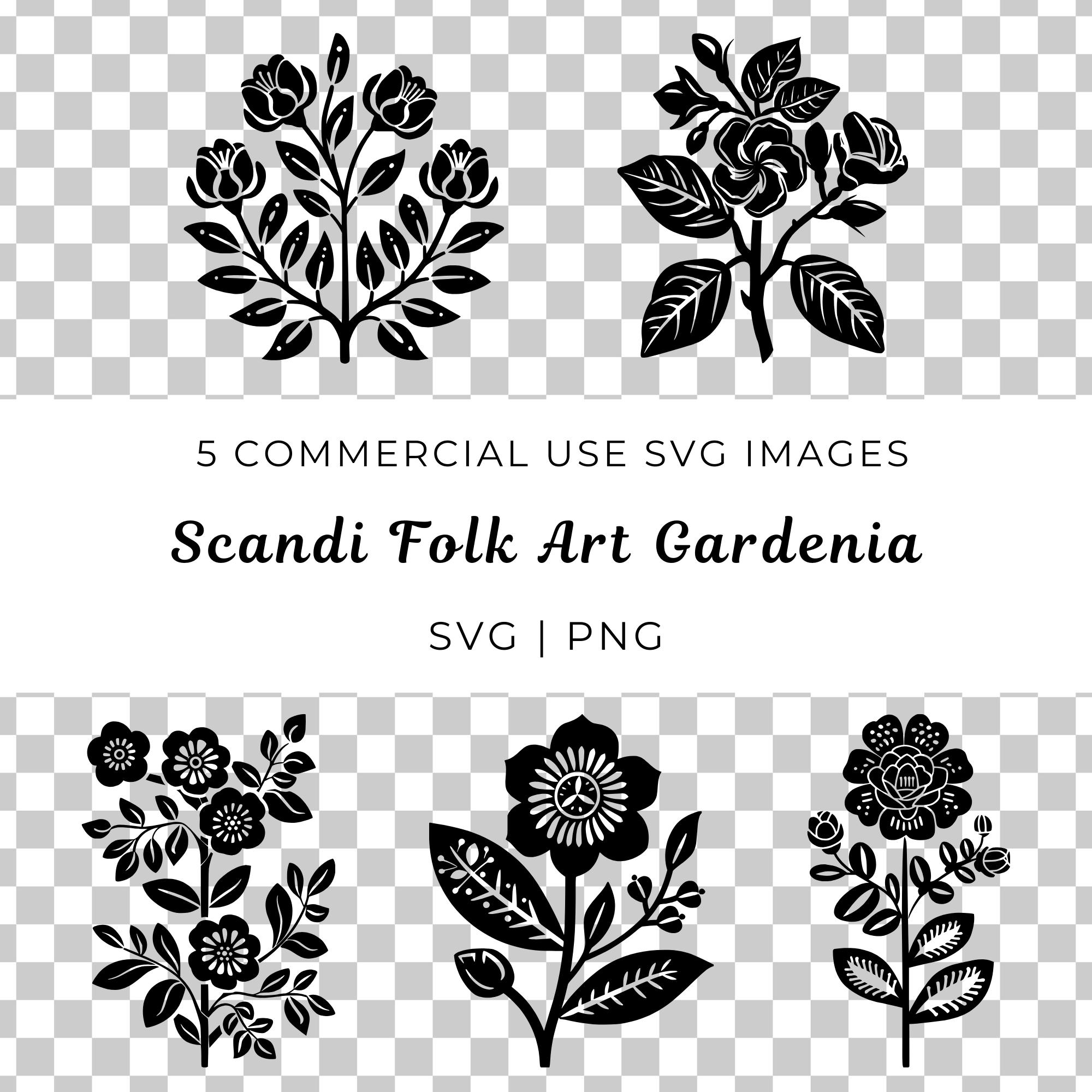 Scandi Folk Art Gardenia SVG, Botanical Flower Clipart (digital