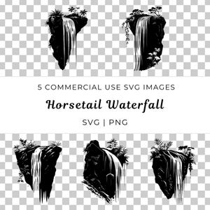 Paardestaartwaterval Svg, Cascading Falls Vector, majestueuze waterval Svg, stromend water Vector, natuur valt Svg, schilderachtige waterval Svg